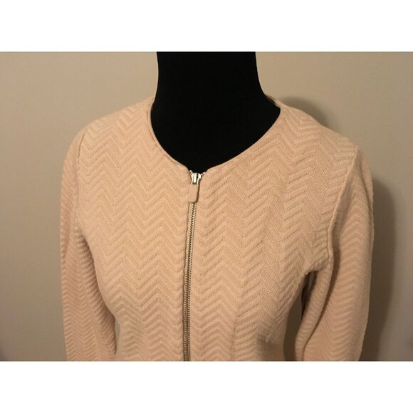 Rosie Neira Cream Zig Zag Zippered Jacket, Size Small - Picture 2 of 7